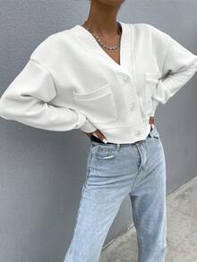 SHEIN Unity Dual Pocket Drop Shoulder Crop Jacket - White - View 6