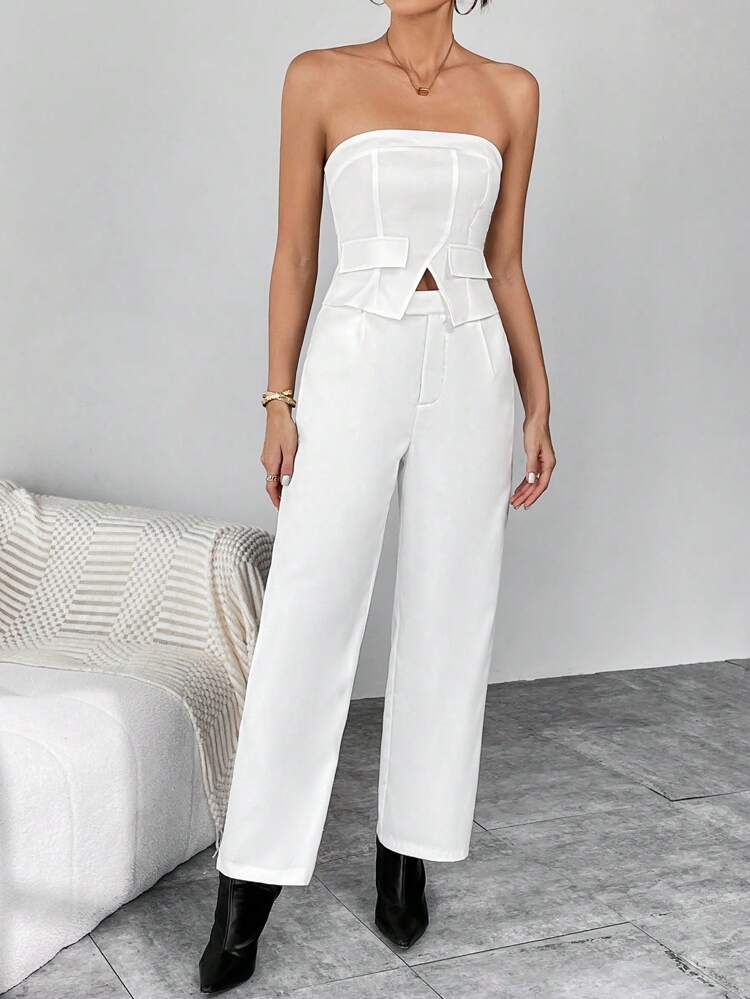 Solid Tube Top & Wide Leg Pants