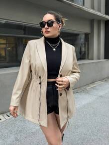 SHEIN Essnce Plus Drawstring Waist Blazer - Apricot - View 1
