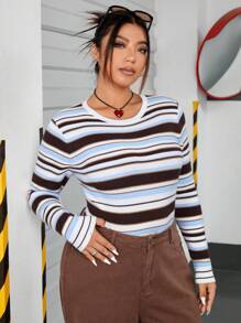 SHEIN EZwear Plus Striped Pattern Sweater