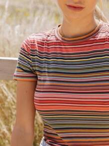 SHEIN Essnce Striped Fitted Tee - Multicolor - View 6