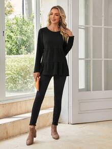 EMERY ROSE Blusa peplum unicolor bajo con fruncido - Negro - Ver 3