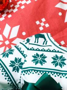 Bebé niña Vestido con estampado de Navidad con lazo delantero bajo con malla - Verde - Ver 4