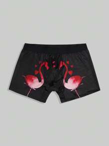 Men's Funny Cute Black High Stretch Flamingo Print Trunks Swim Shorts - Black - View 1