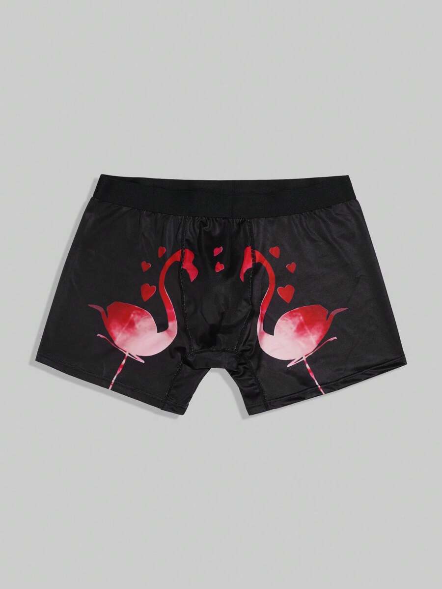 Men's Funny Cute Black High Stretch Flamingo Print Trunks Swim Shorts - Black - View 1