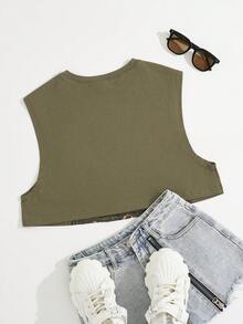 SHEIN Coolane Motorcycle & Letter Graphic Crop Tank Top - Army Green - View 2