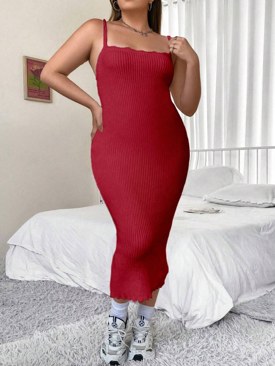 Flirla Plus Solid Cami Sweater Dress - Burgundy - View 1