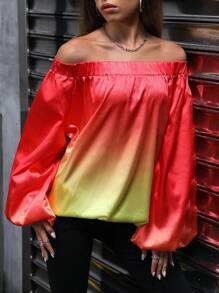 SHEIN Unity Ombre Off Shoulder Lantern Sleeve Blouse Fall Cloth For Women - Multicolor - View 3