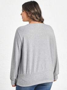 SHEIN LUNE Plus Solid Square Neck Sweatshirt - Grey - View 3