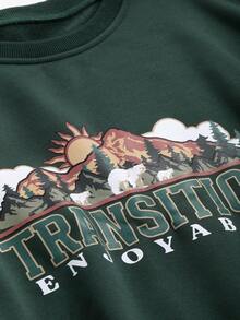 DAZY Mountain & Letter Graphic Drop Shoulder Sweatshirt - Army Green - View 7