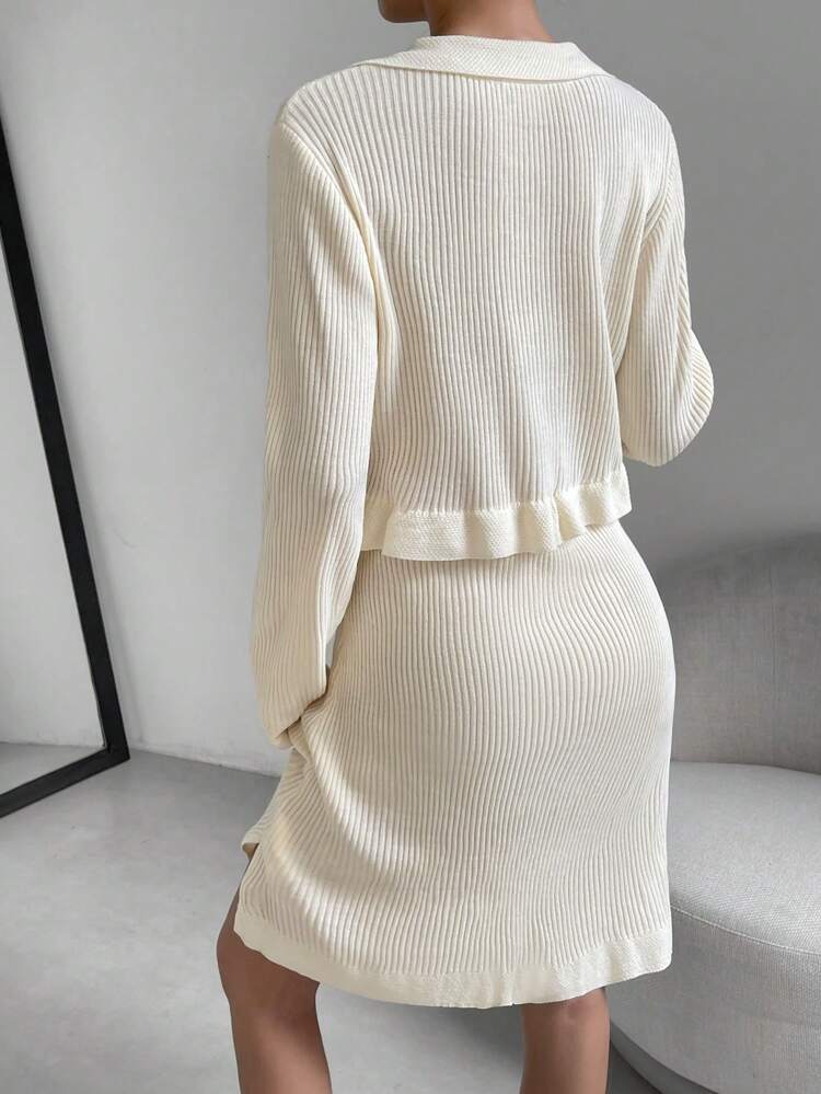 Ruffle Hem Ribbed Knit Sweater Dress