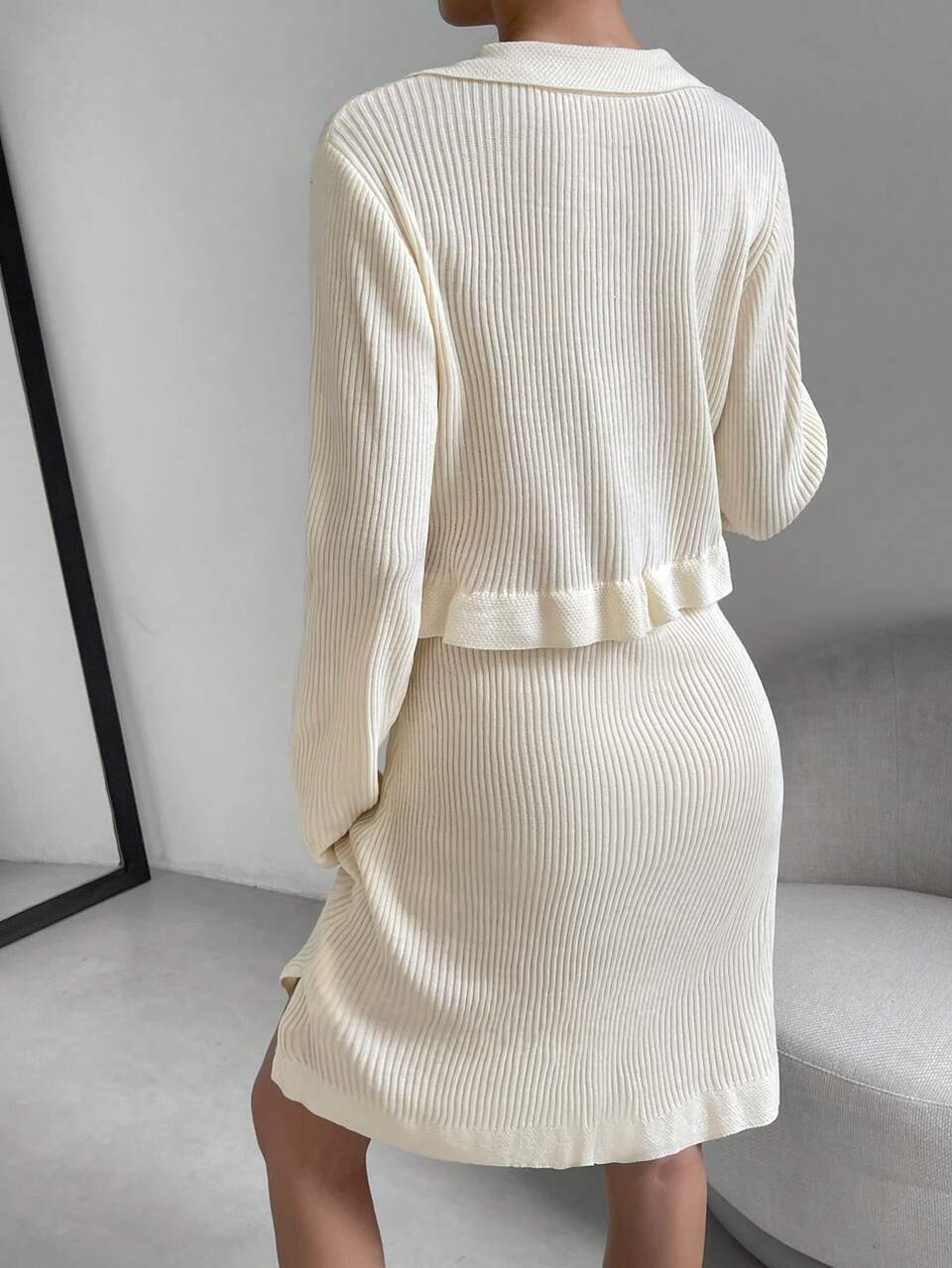 Ruffle Hem Ribbed Knit Sweater Dress