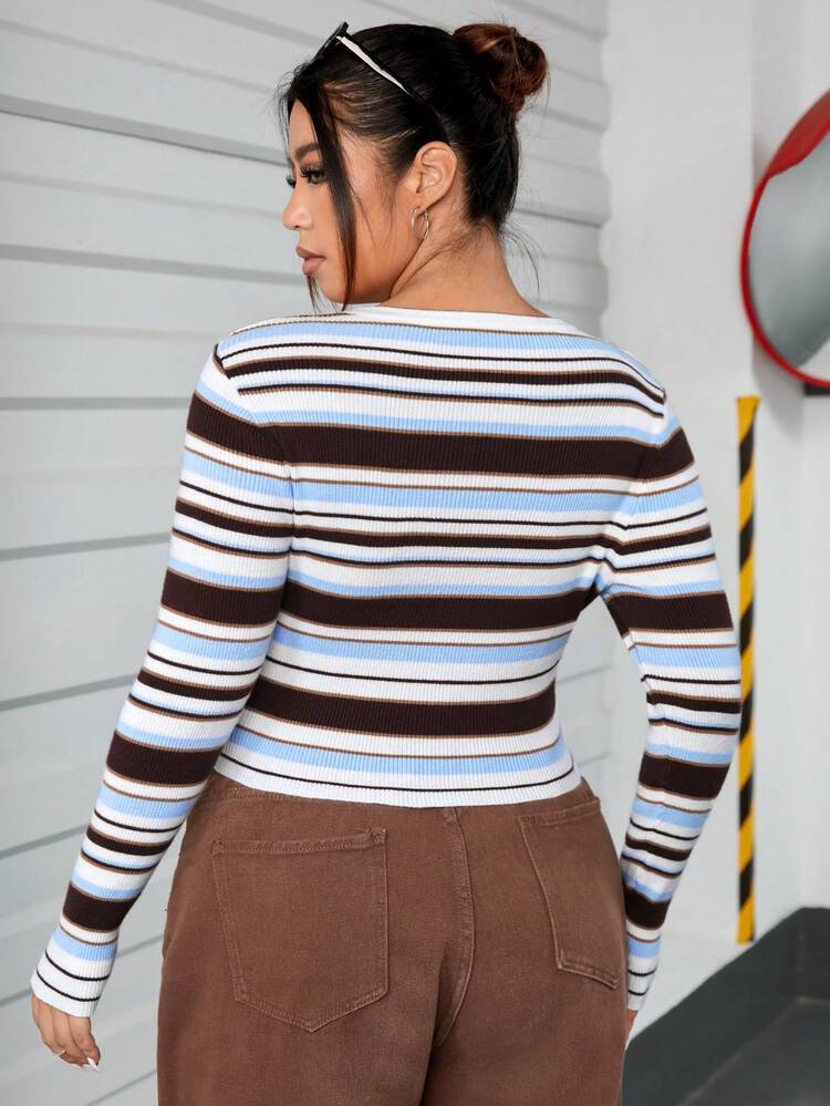 Plus Striped Pattern Sweater