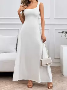 SHEIN Essnce Solid Tank Dress,White Graduation Dress,White Graduation Dress - White - View 4