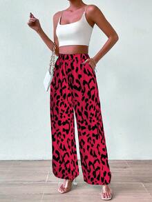 Chiquease Allover Print Wide Leg Pants - Red - View 3