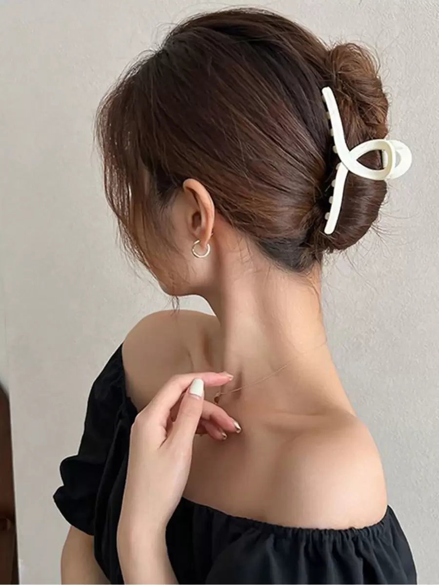 1入組啞光法式復古髮卡，大號或小號尺寸可選 - 米色 - 查看 1