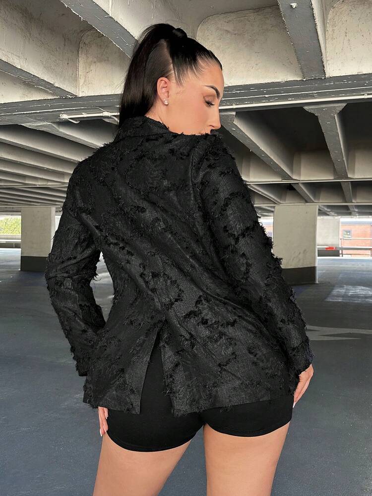 Jacquard Lapel Neck Single Button Blazer