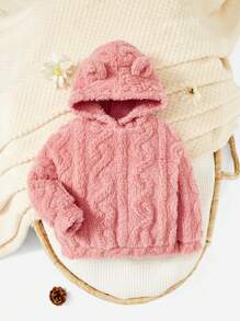 SHEIN 女婴3D耳朵设计泰迪熊卫衣 - 粉色 - 查看 1