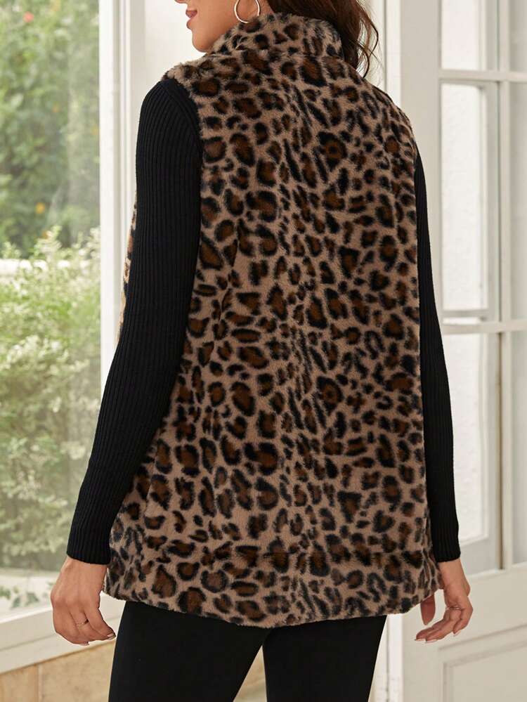 Veste zippée à imprimé léopard, manteau duveteux pour l'automne/l'hiver