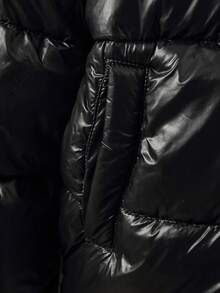 Teen Girls Zip Up Hooded Padded Coat - Black - View 5