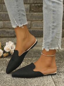 女性時尚黑色尖頭平底涼鞋帶軟底 - 黑色 - 查看 3