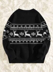 Manfinity VCAY Men Christmas Elk & Geo Pattern Sweater, For Fall Winter - Black - View 8