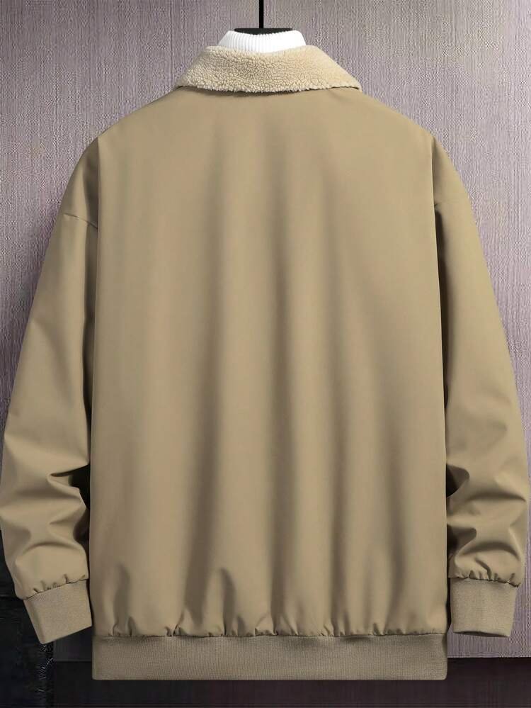 Men's Oversized Padded Coat With Borg Collar, Flap Pockets And Drop Shoulders (Sweater Not Included)