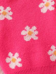 女嬰花卉圖案毛衣 - 玫紅色 - 查看 6