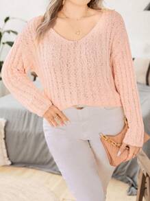 SHEIN Clasi Drop-Shoulder Pullover mit Rippstrick, Strickpullover für Herbst und Winter - Pink - Übersicht 4