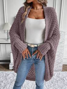 SHEIN LUNE 蝙蝠袖休闲设计开衫 - 紫色 - 查看 1