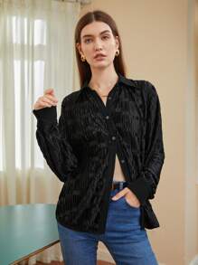 BizChic Button Front Pleated Shirt - Black - View 8