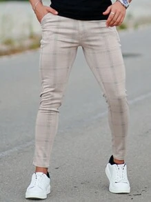 Nam In kẻ sọc Túi nghiêng Quần tây - Màu Khaki - Xem 1