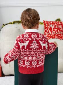 SHEIN 圣诞男婴几何图案毛衣（不含衬衫） - 紅白色 - 查看 4