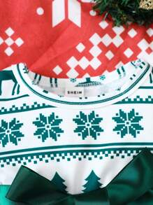 Bebé niña Vestido con estampado de Navidad con lazo delantero bajo con malla - Verde - Ver 3