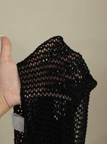 SHEIN Unity 1件贴花细节镂空针织超短款套头衫秋冬毛衣 - 黑色 - 查看 7