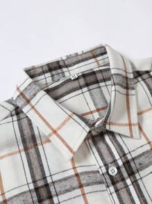 Camisa de hombre con estampado de cuadros, para otoño, parte superior de manga larga - Blanco - Ver 5