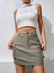 SHEIN Unity 側翻蓋口袋工裝裙