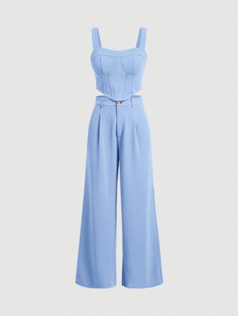 SHEIN MOD Solid Wide Strap Top & Wide Leg Pants