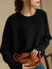 Knit Mix Élégant pull français en tricot pour femme, pull ample à manches longues et col rond, convient pour l'automne/l'hiver, Noël, Thanksgiving, Nouvel An, la Saint-Valentin et autres fêtes, idéal pour la rentrée scolaire et les tenues féminines d'automne - Noir - Voir 8