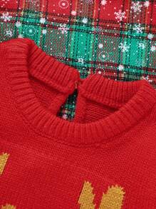 Baby Girl Christmas Elk Pattern Knit Bodysuit - Red - View 3