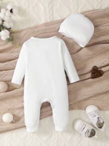 SHEIN Baby Boy Casual Letter Print Romper & Hat Set