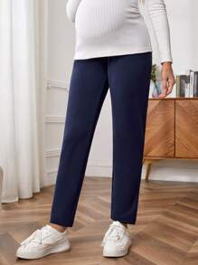 SHEIN Maternidad Pantalones ajustados de cintura ajustable - Azul Marino - Ver 6