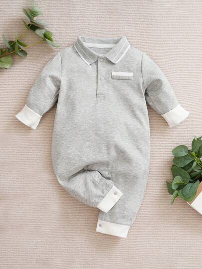 Yierying 男嬰拼接邊Polo領連身褲