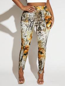 SHEIN SXY Mixed Print High Waist Leggings - Multicolor - View 4