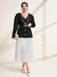 Mulvari Frill Trim Button Front Coat Without Belt Fall Cloth For Women