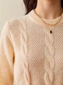 SHEIN Frenchy Solid Cable Knit Sweater Dress Without Belt - Apricot - View 7