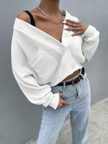 SHEIN Unity Dual Pocket Drop Shoulder Crop Jacket - White - View 1