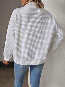 SHEIN LUNE Half Zip Drop Shoulder Sweatshirt - White - View 2