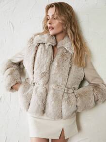 Anewsta Abrigo con diseño con hebilla de peluche - Beis - Ver 4