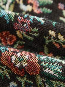 Vintamour Floral Print Button Detail Flare Skirt - Black - View 8